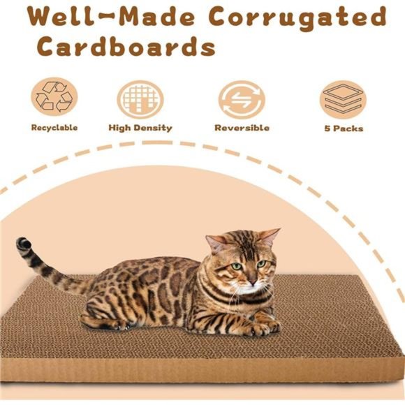 5 Pcs Cardboard Cat Scratchers with Box 16.5x8.2in Cat Scratch Pad Reversible - Picture 3 of 6